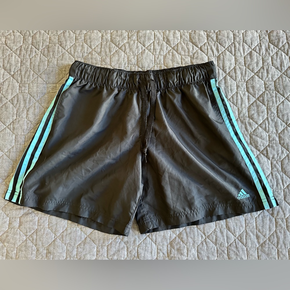 NWOT adidas women’s shorts, black with turquoise stripes size XL